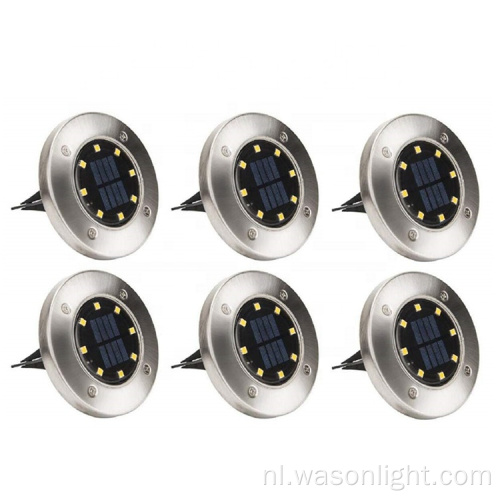 Wason Hot Sale 8led Auto On/Off Night Beveiliging Disk aangedreven LED Garden Light Walkway Outdoor Solar Ground Lights